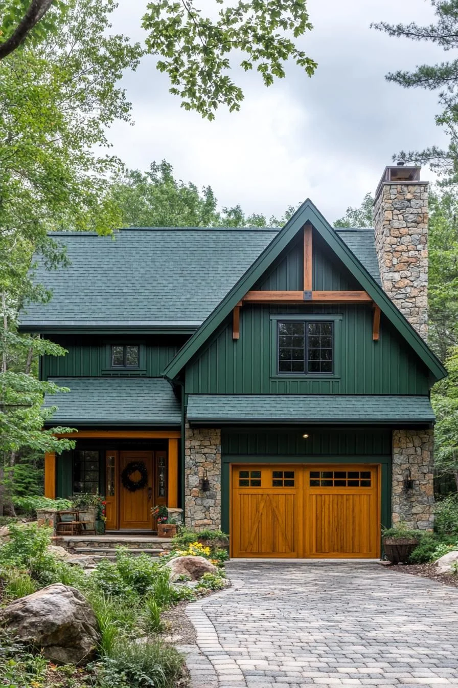 Forest Green Cottage with Wood Accents