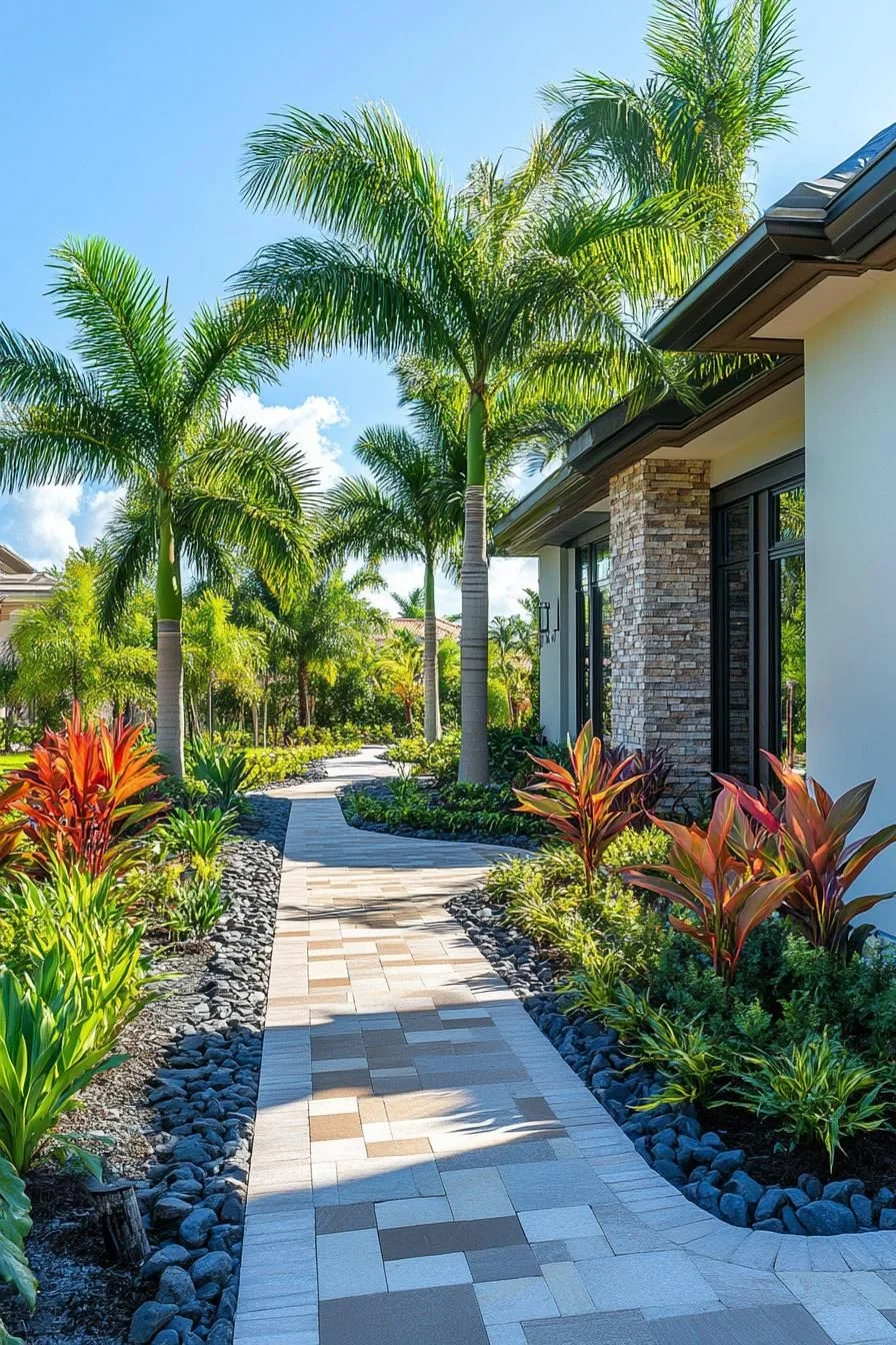 Tropical Brick Facade With Leafy Path