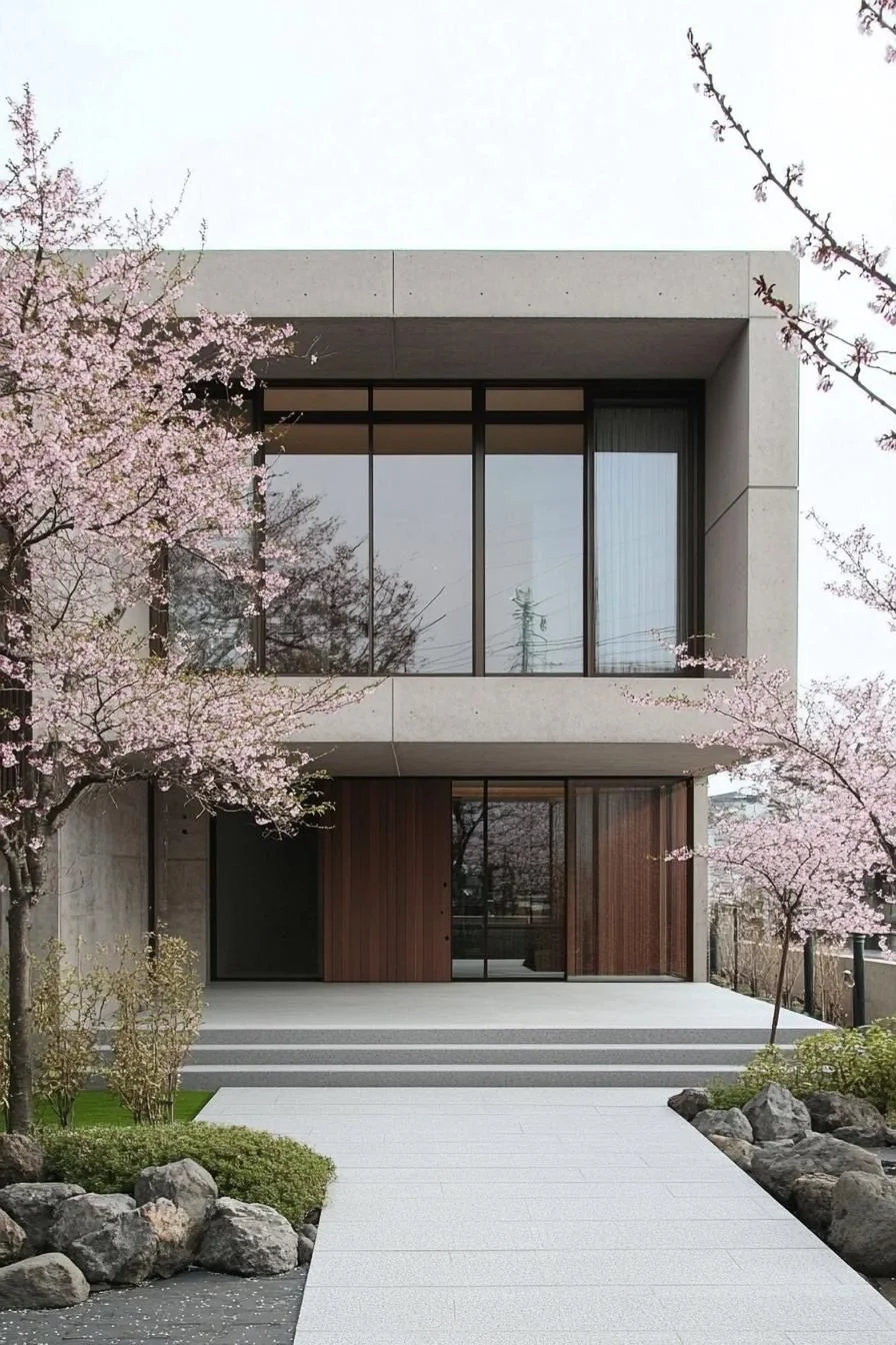 A Minimalist Home Nestled Among Blossoms