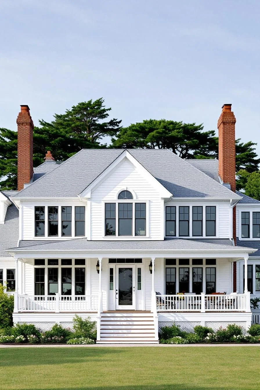 A Classic Coastal House with Red Chimneys