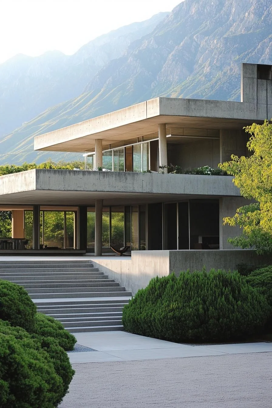 Concrete Home Facing Towering Peaks