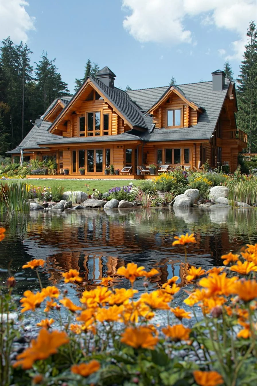 Rustic Log Retreat Beside a Quiet Pond