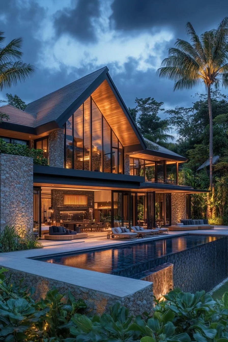 A Gabled Thai Home at Twilight