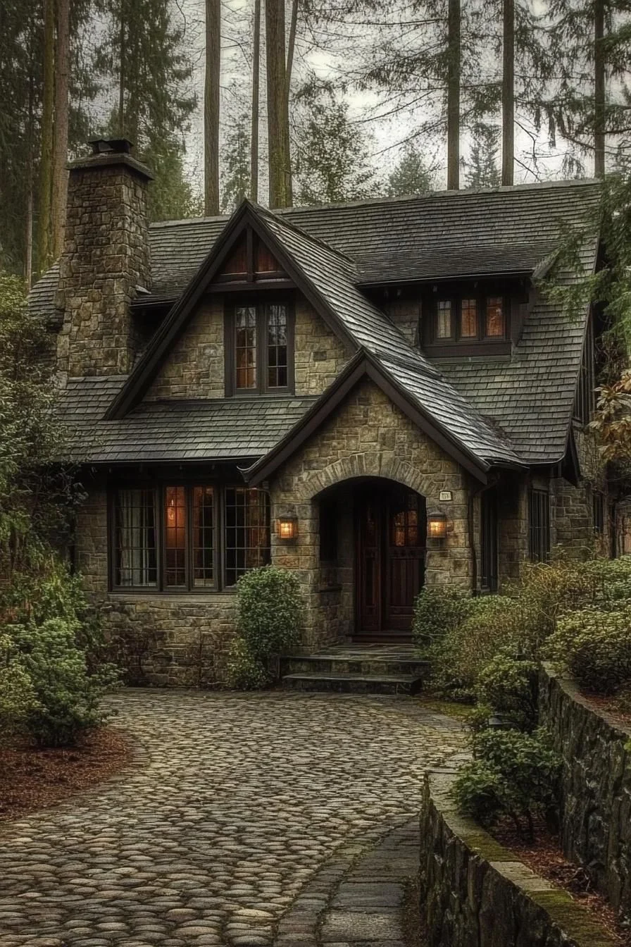 A Stone Home Bordered by Forest