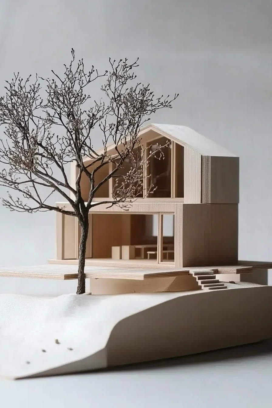 Miniature House Model on a Sunny Slope