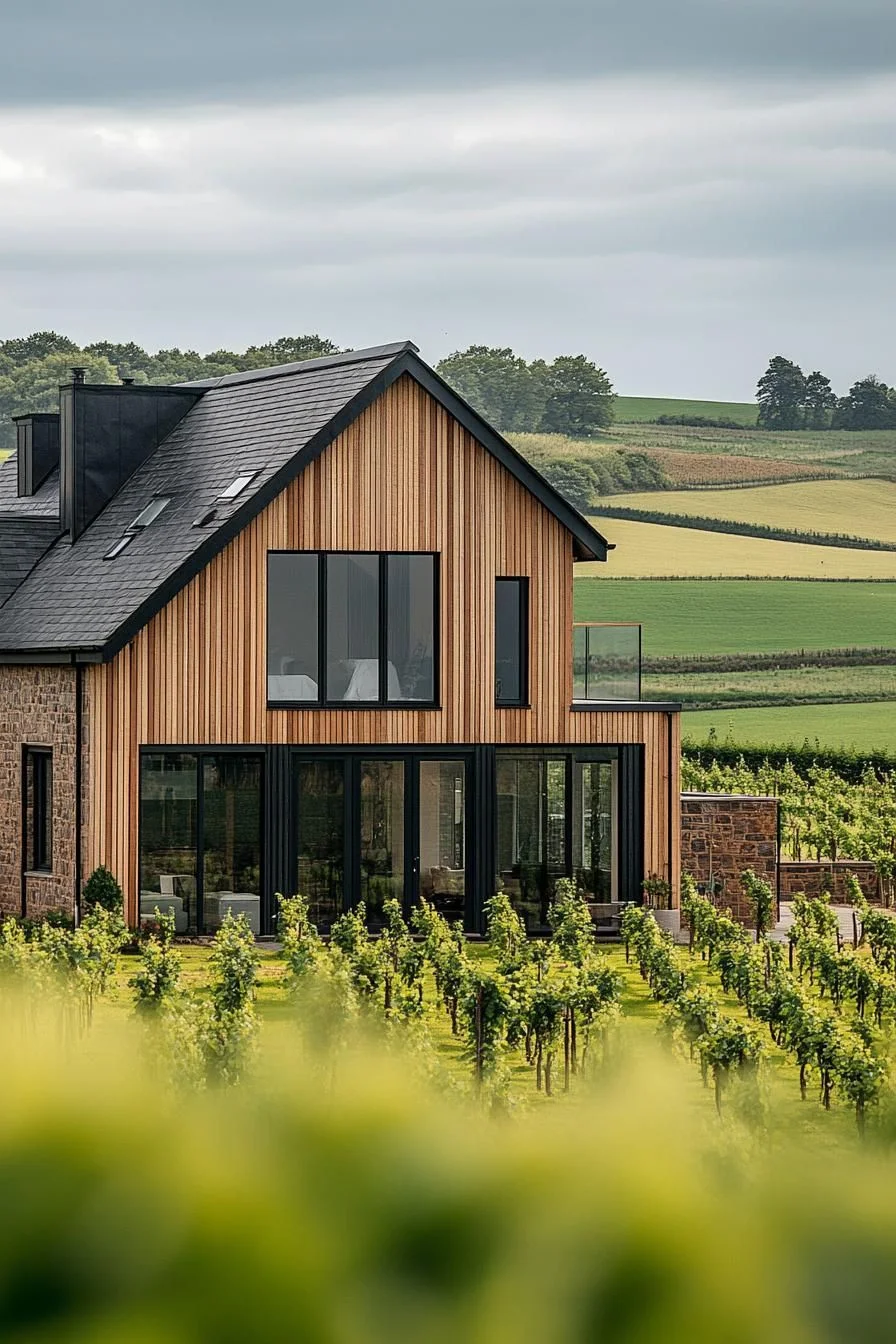 Gable House Overlooking Vineyard Rows