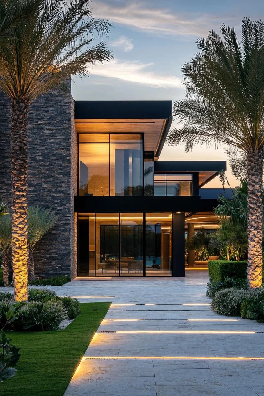 Contemporary Home Framed by Palms