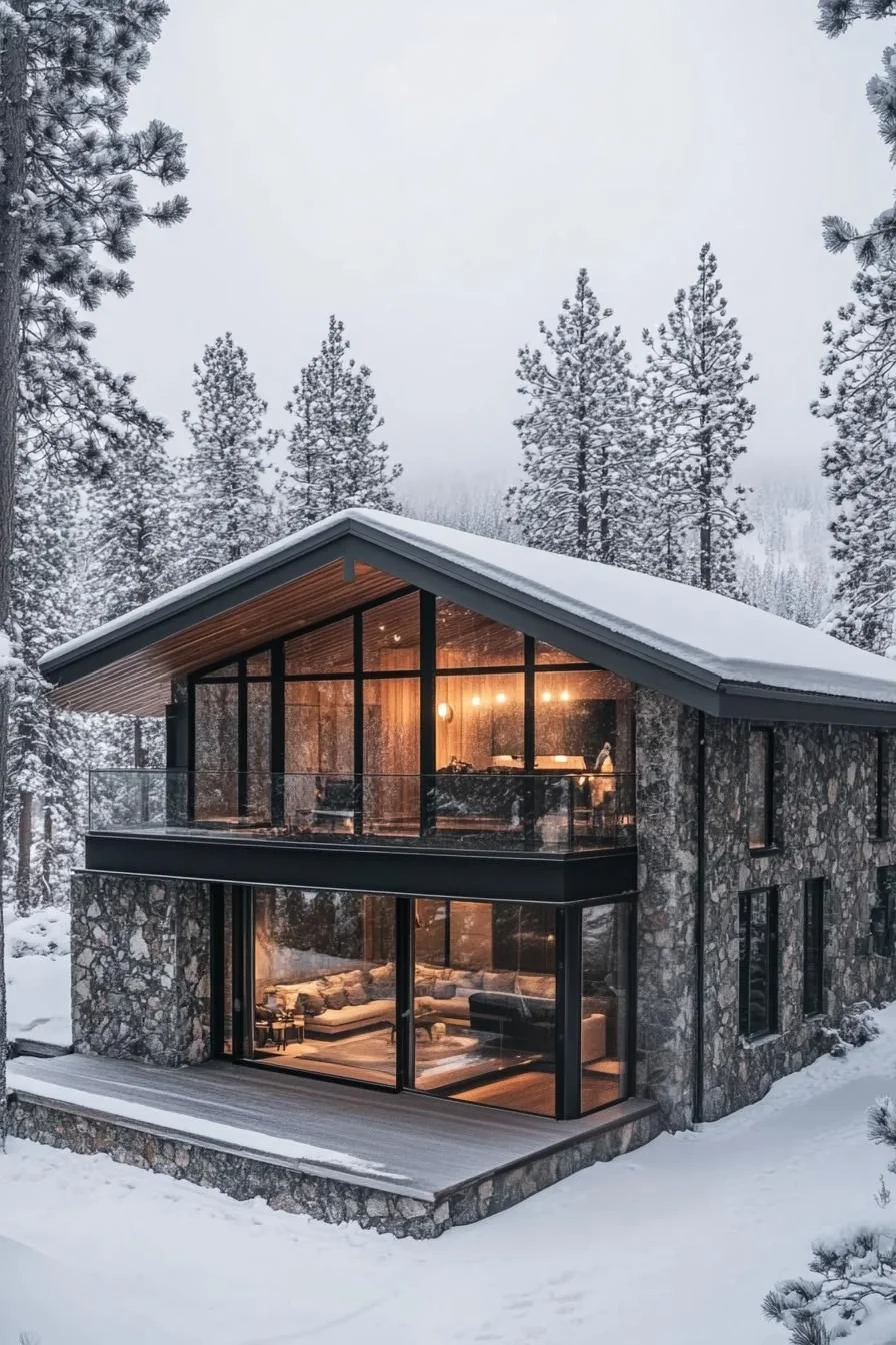 Secluded Stone Cabin in a Snowy Forest