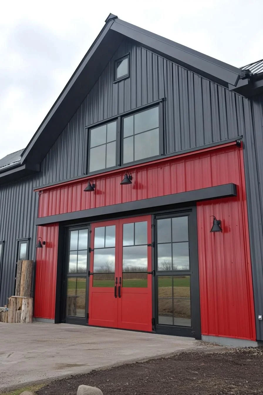A Modern Steel Home With a Red Door