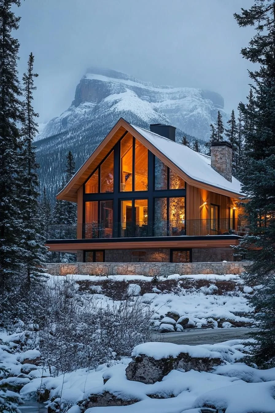 Chalet With a Mountain Peek in Winter