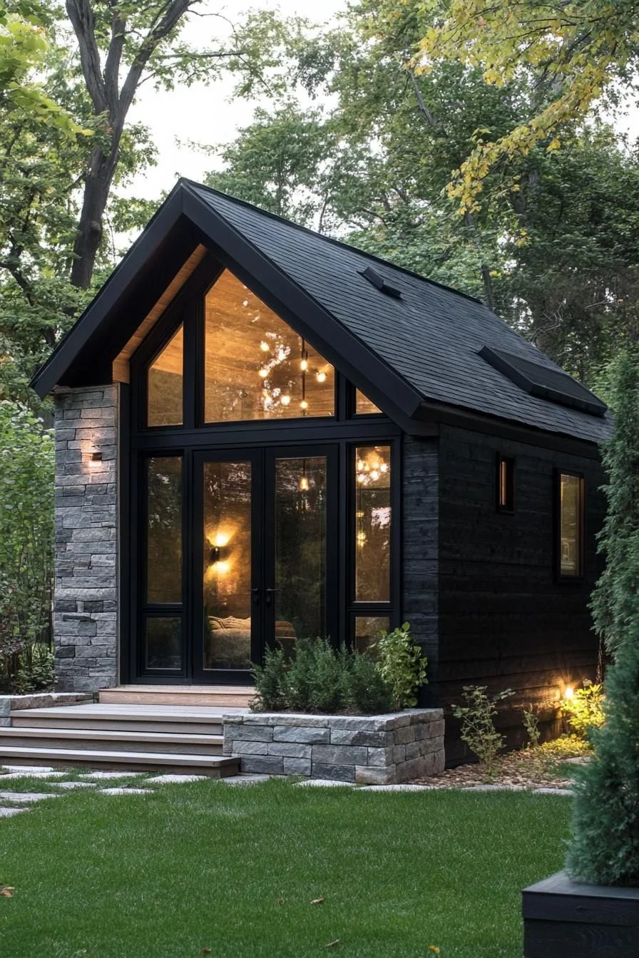 Black Tiny House Amid Nature