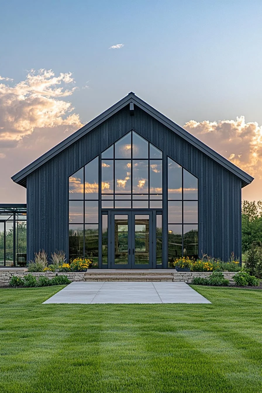 Glass-Front Barn Under a Starlit Sky