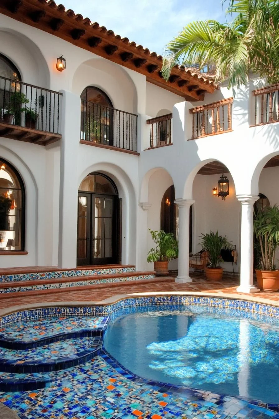 Spanish House With a Colorful Pool Area