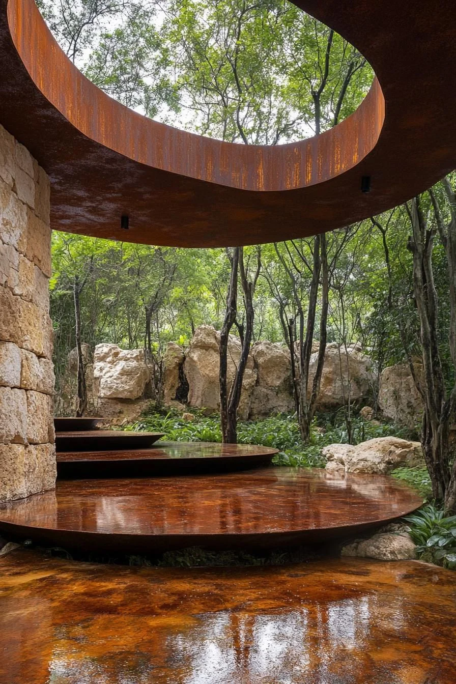 Rusty Ring Pavilion by Water