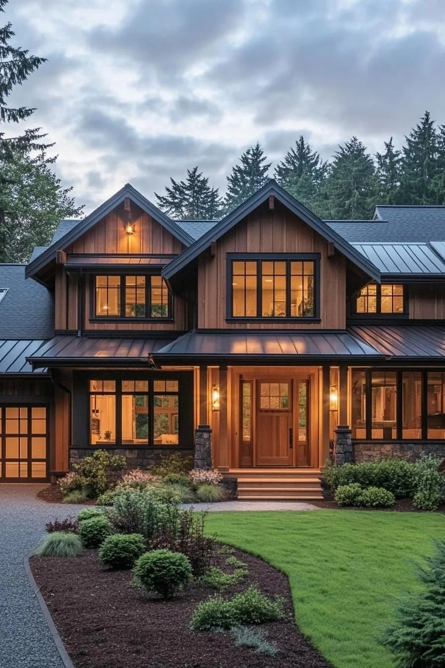A Timber Farmhouse Sparkling at Twilight