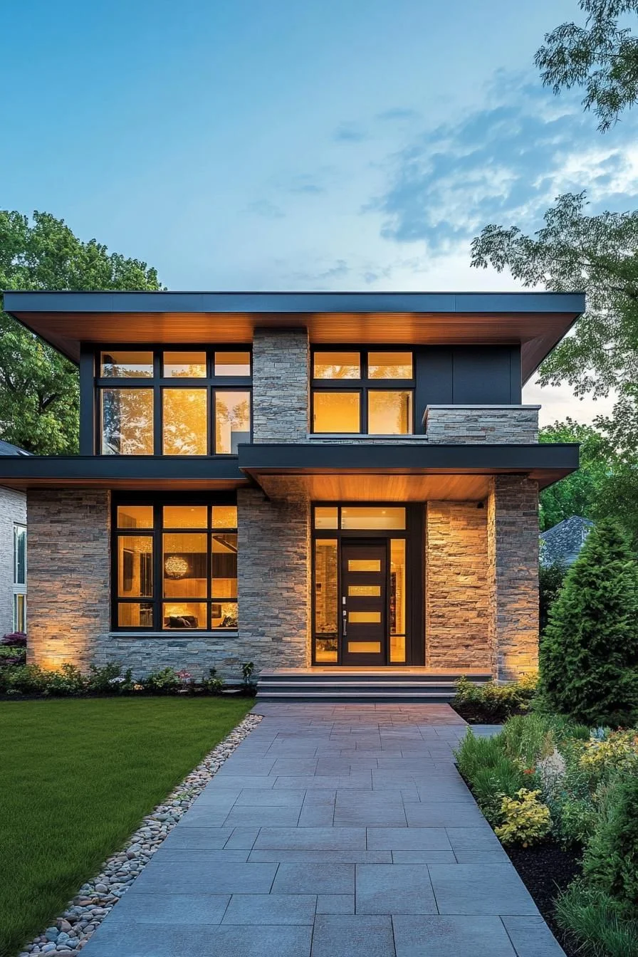 A Home Glowing in Twilight Light