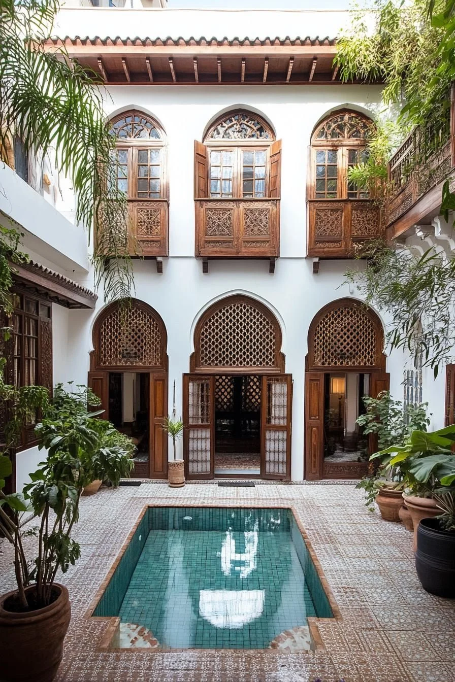 Playful Windows by a Calm Pool