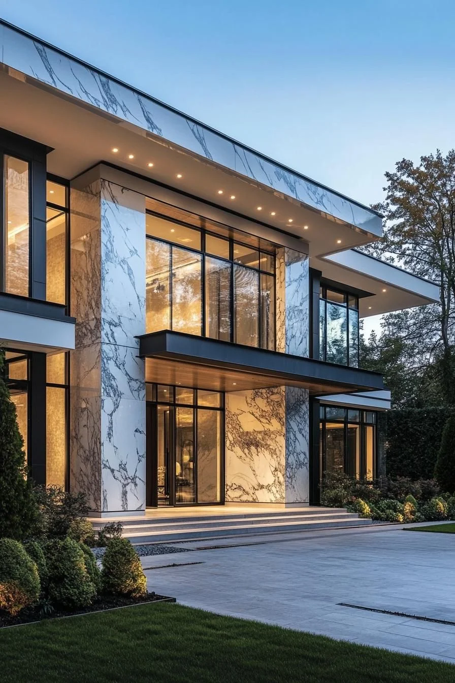 Marble Facade Paired with Glass Accents
