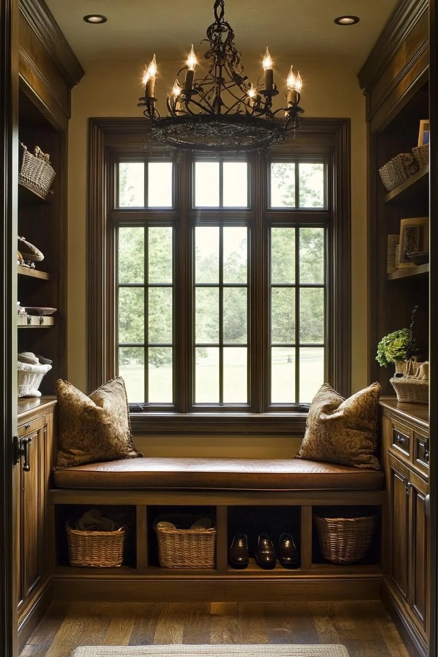 Dark Wood and Basket Storage