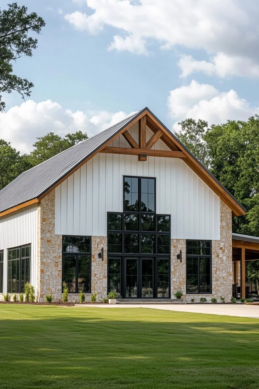 A Tall Barndominium Built From Timber and Stone