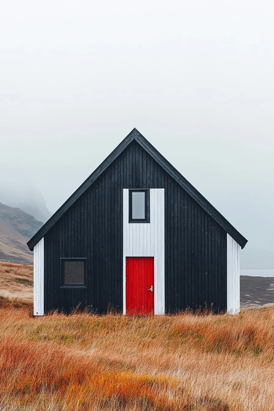 Midnight Shack Facade with a Crimson Door