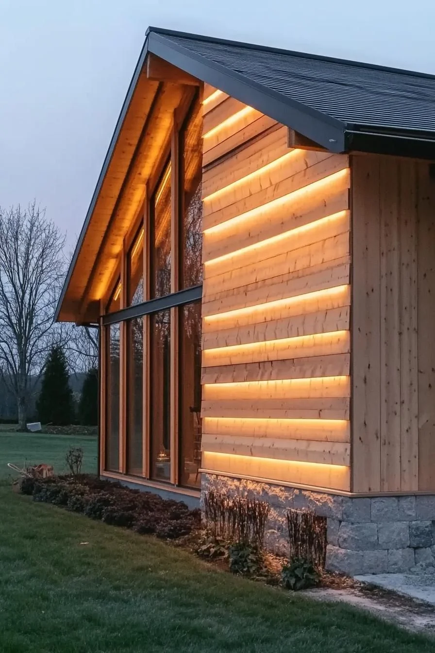 Glowing Timber Facade at Night