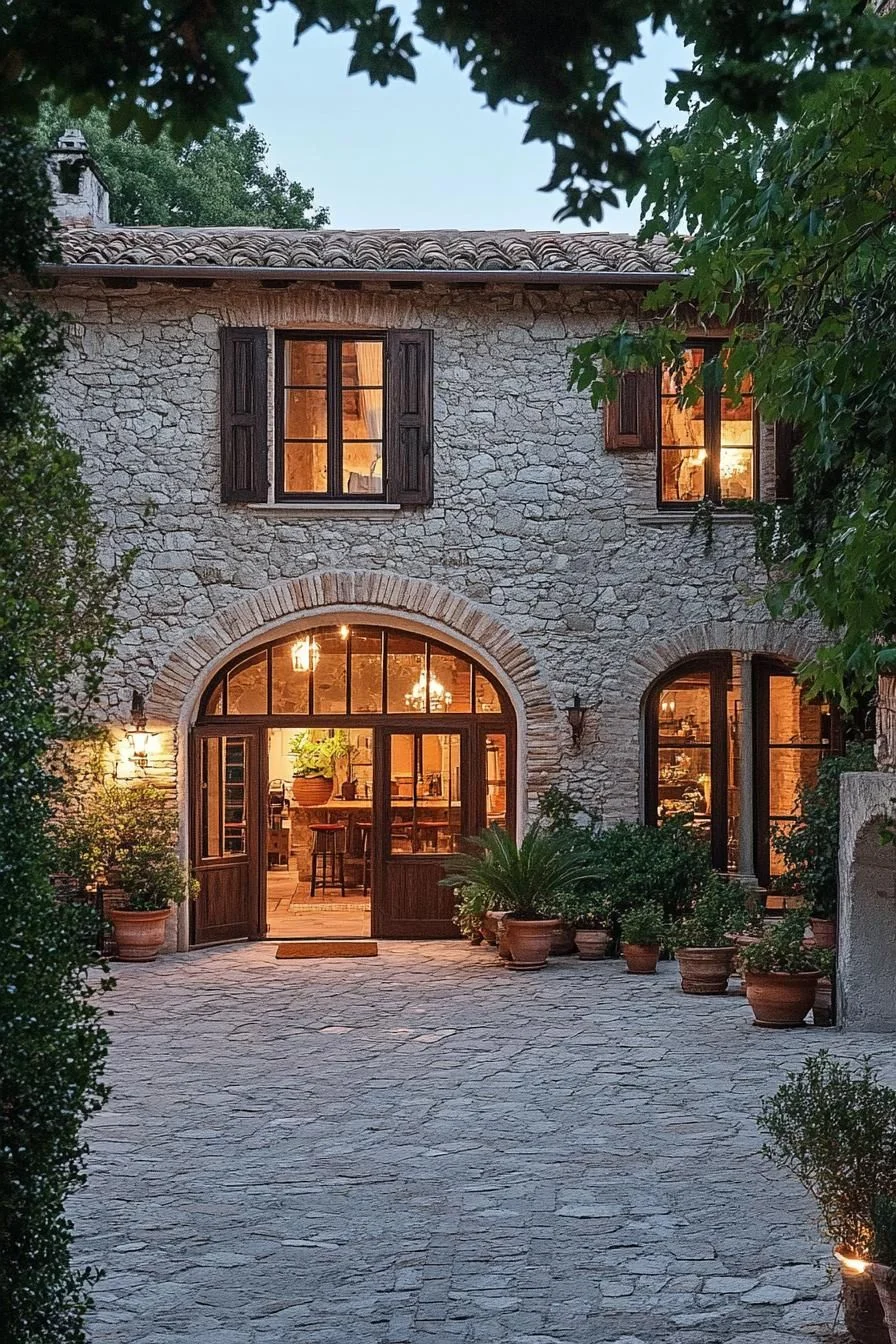 Stone Facade Lit by Lantern Light