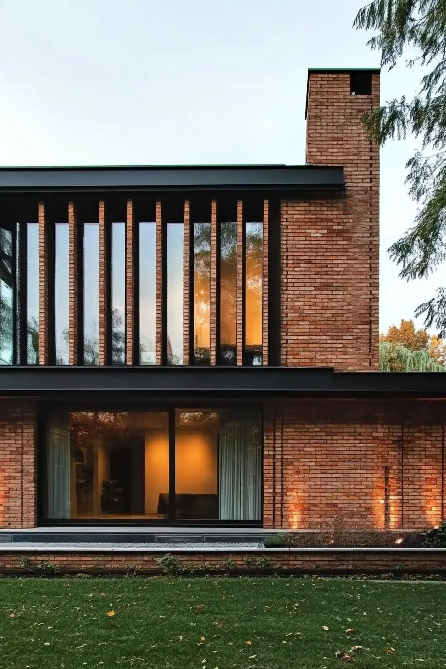 Red Brick Facade With Vertical Windows