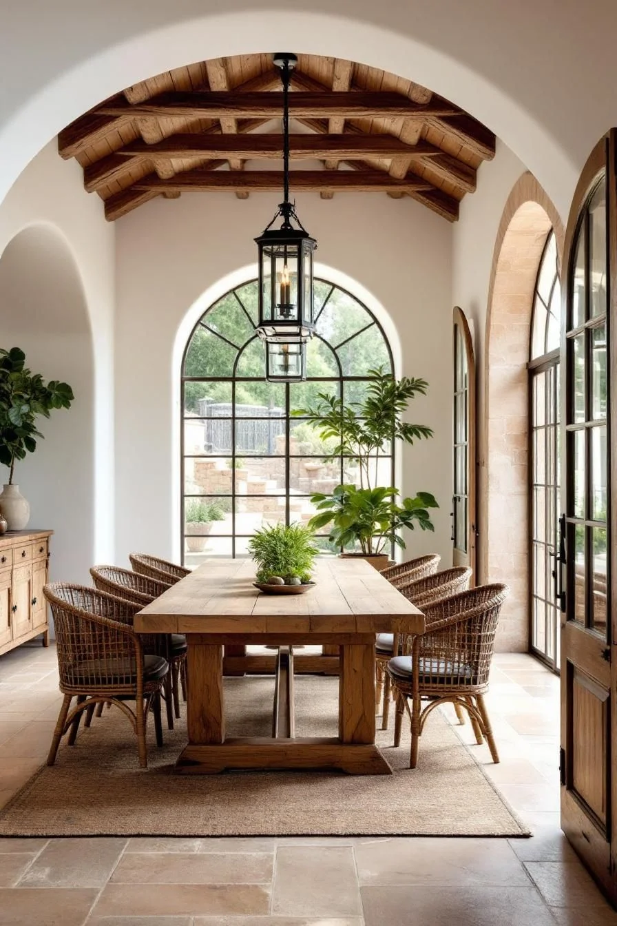 A Dining Space Framed by Spanish Arches