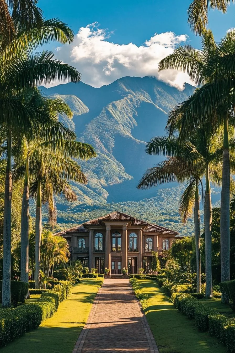 Lush Mansion Framed by Mountains