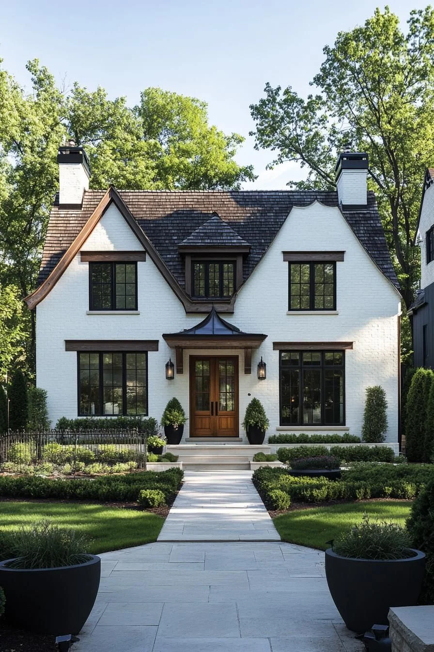 A White Brick Cottage Set in the Woods