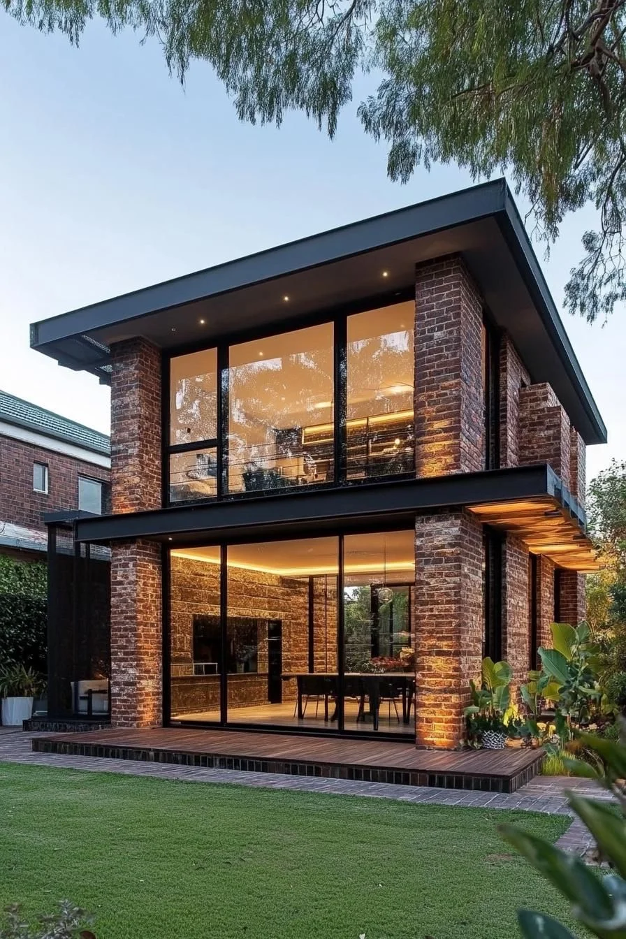 Brick House Glowing At Dusk