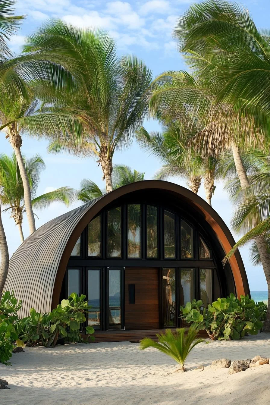 A Curved Cabin Among Palm Trees