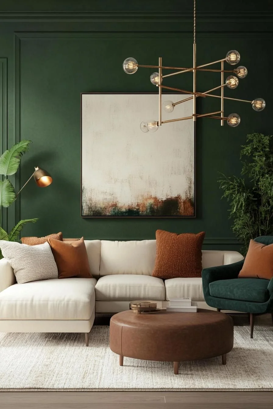 Deep Green Retro Living Room