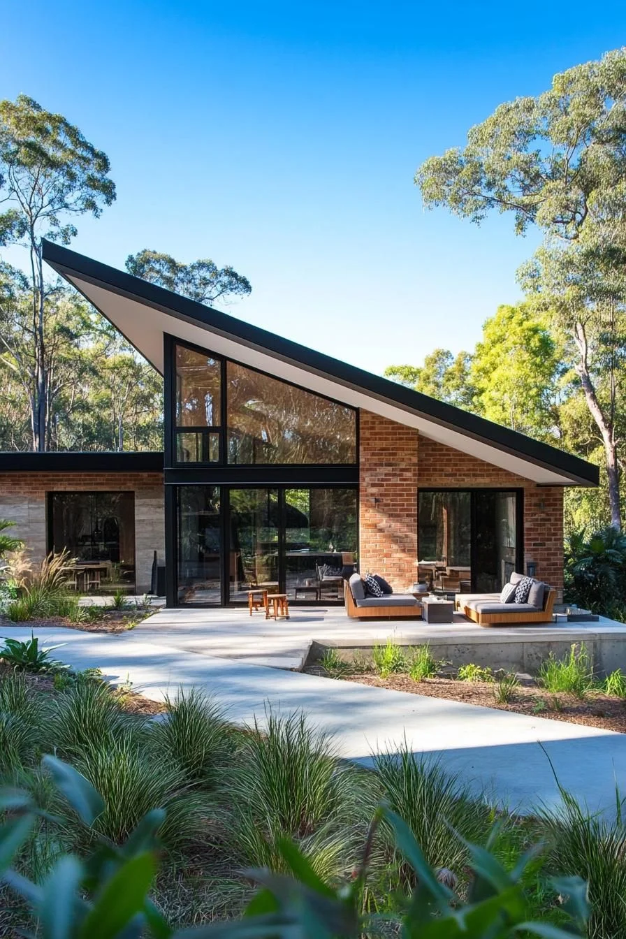 Brick and Glass Under a Sloped Roof