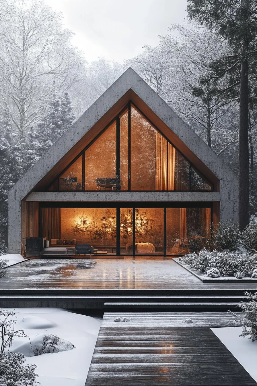 Snow-Covered Gable House in Winter