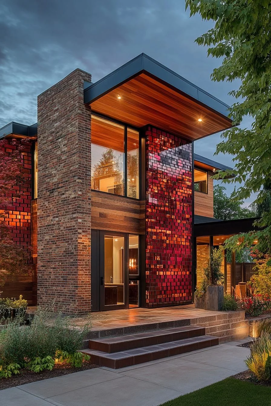 41) Vibrant Color Brings This Modern Facade to Life