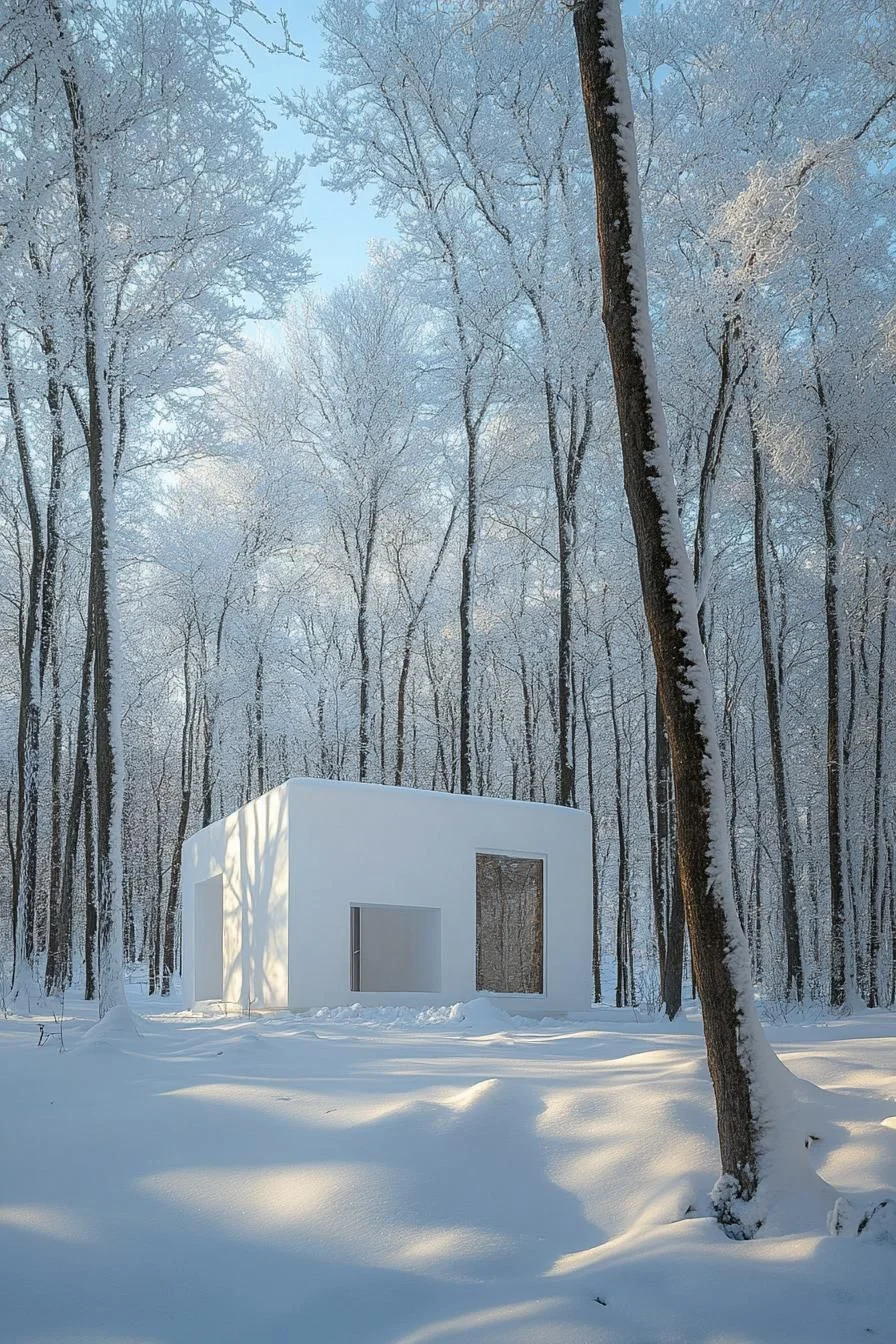 A Cube Cabin in a Frosted Forest