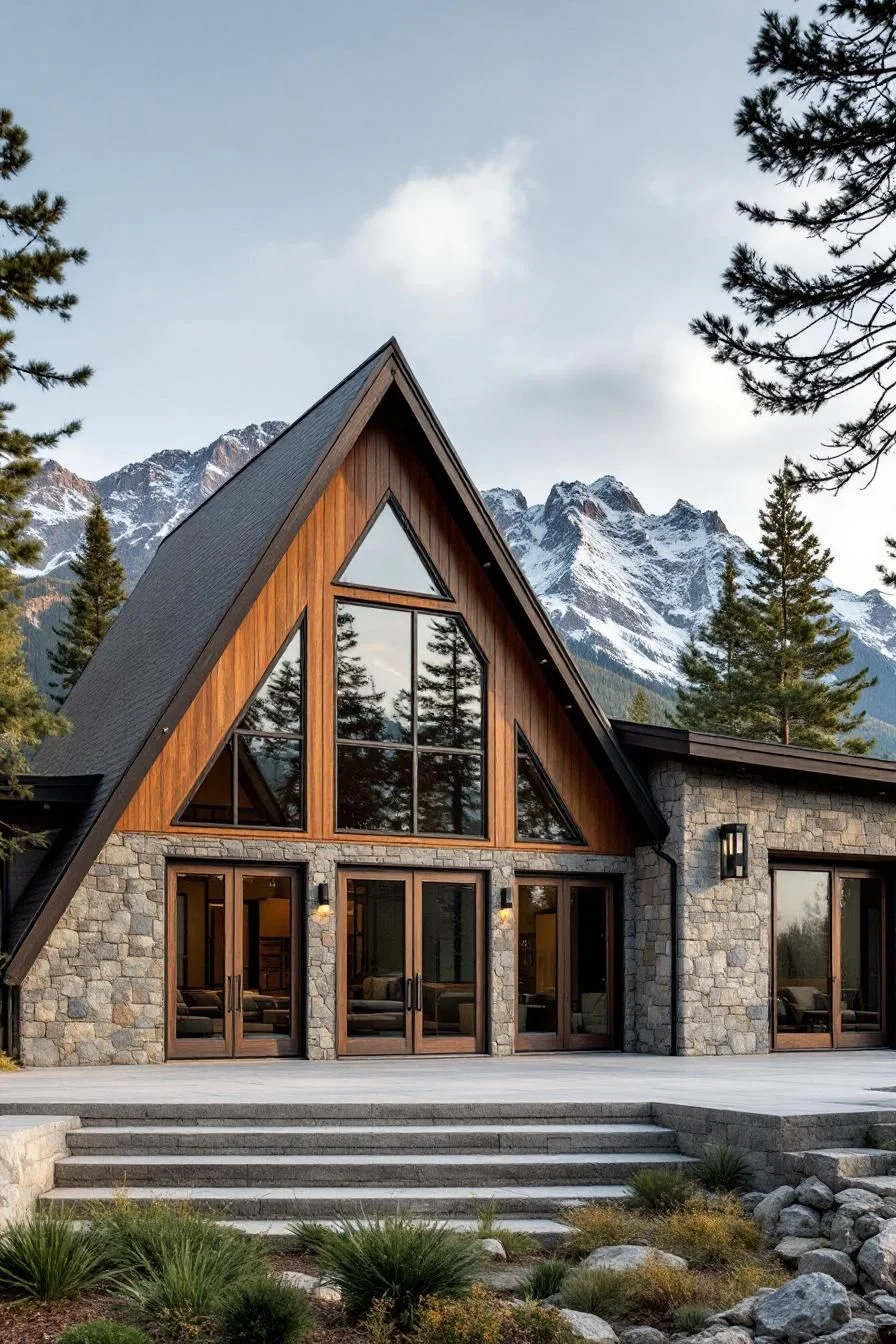 Alpine A-Frame Cabin with Stone Details