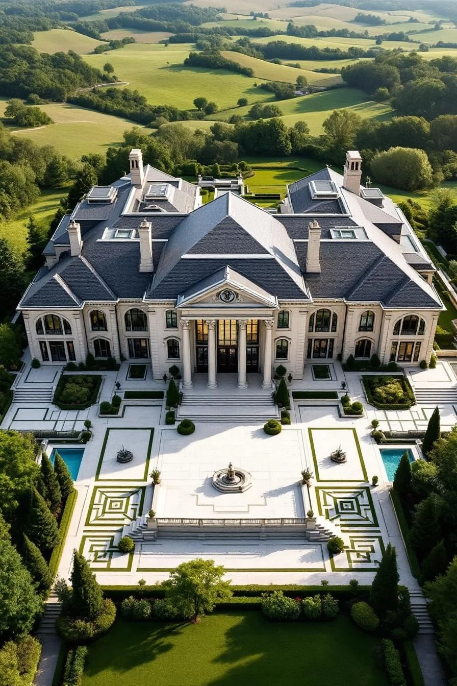 Marble Mansion Overlooking Open Meadows