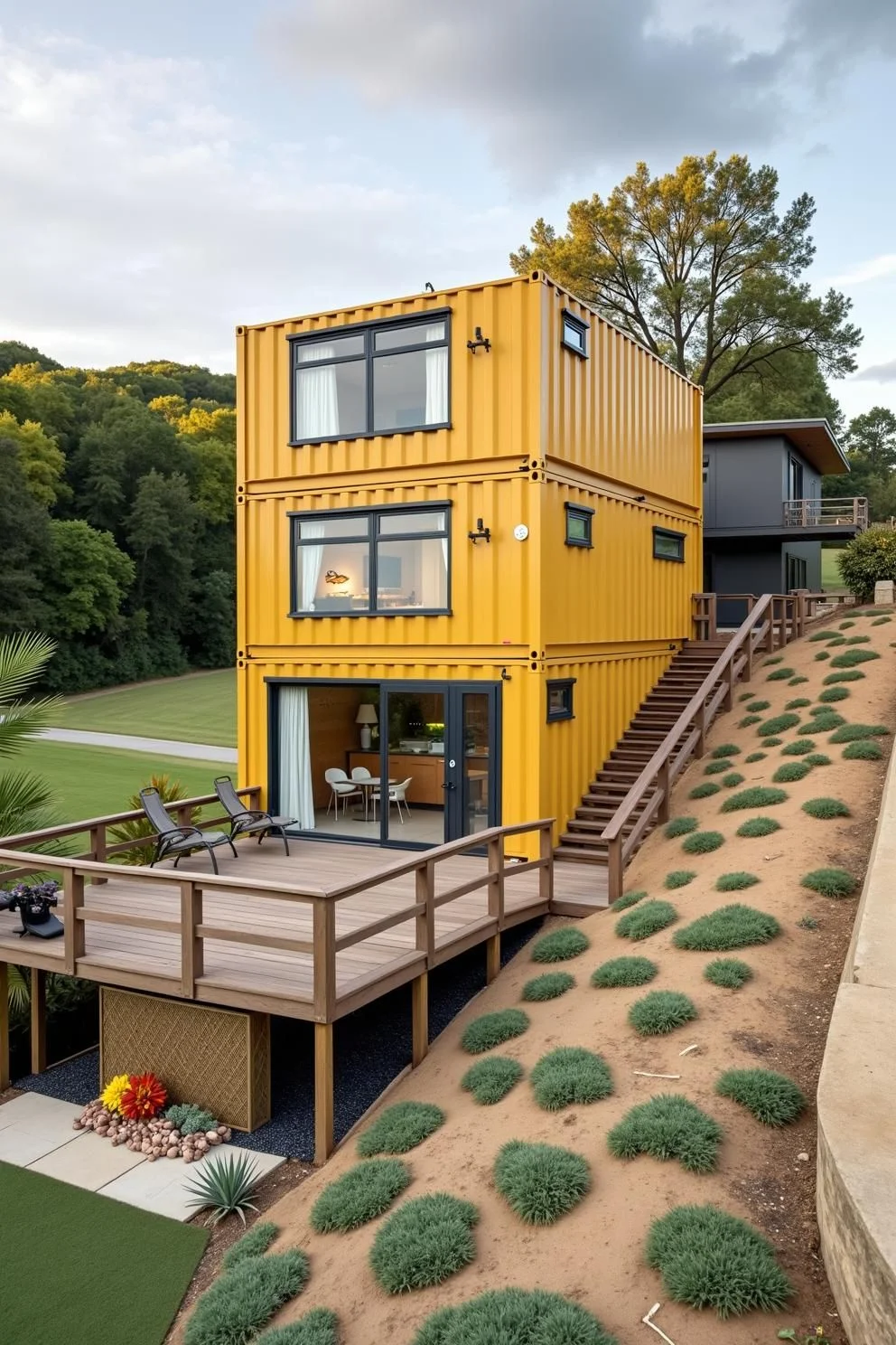 A Stacked Container Home in Popcorn Yellow
