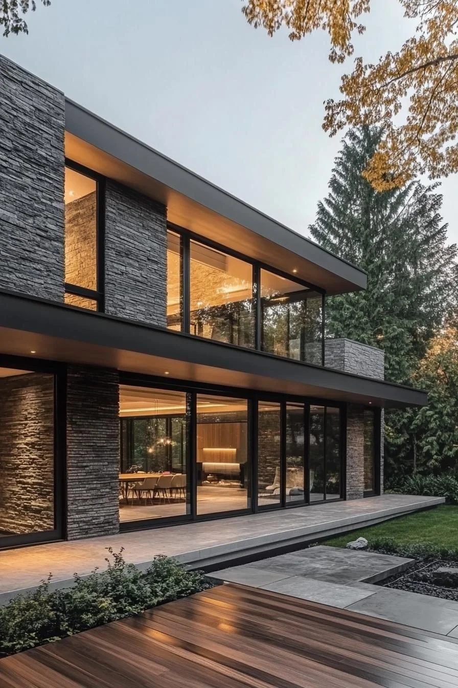 Stone Retreat with Wall-Sized Windows