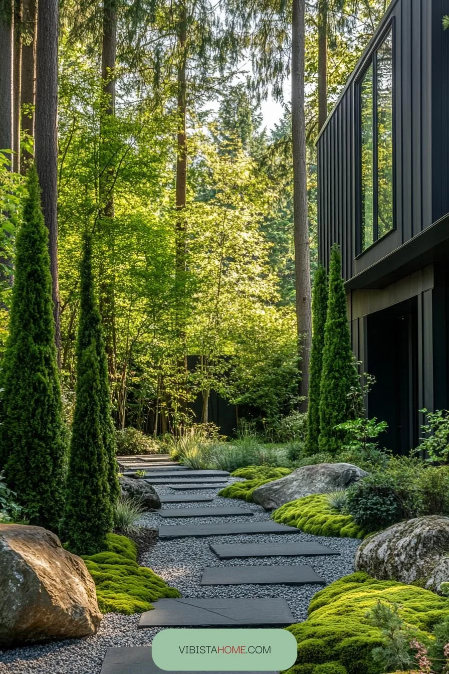 Modern Zen Path Through Mossy Green