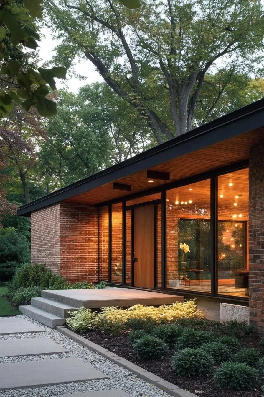 A Red Brick Retreat Glowing at Night