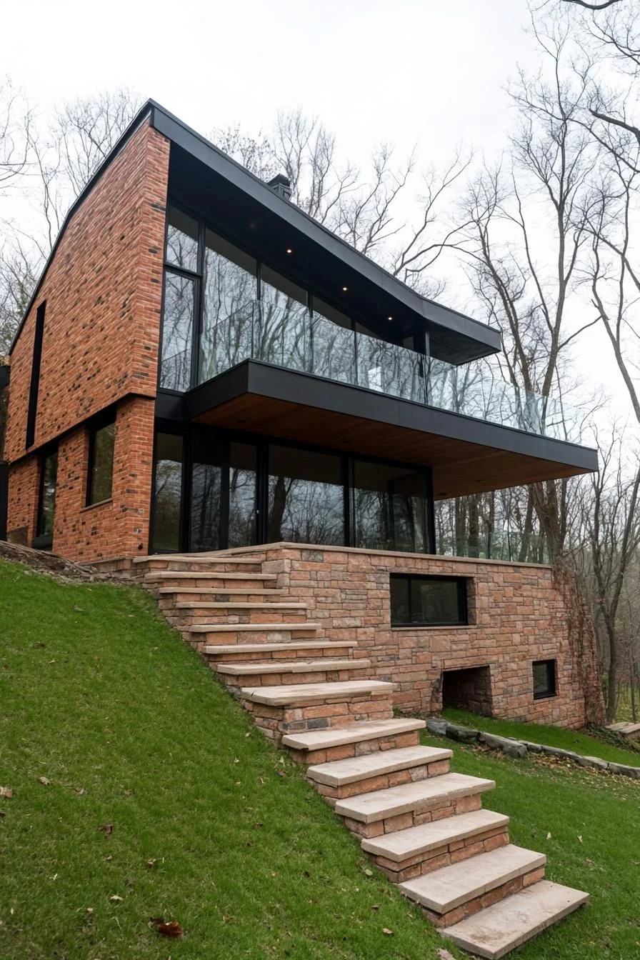 Brick Slope House on an Incline