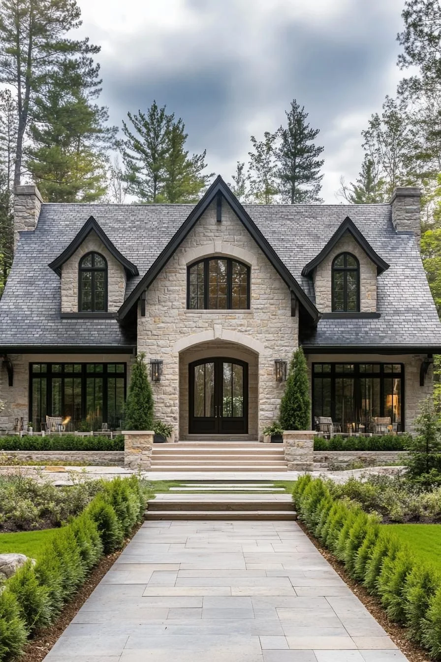 A Quiet Stone-Front Forest Home