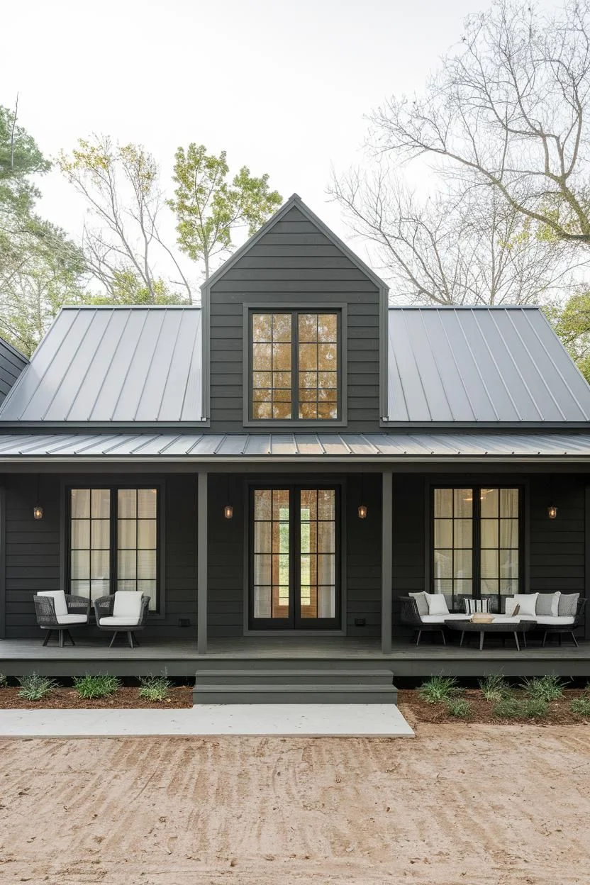 Charcoal Cottage with a Modern Porch