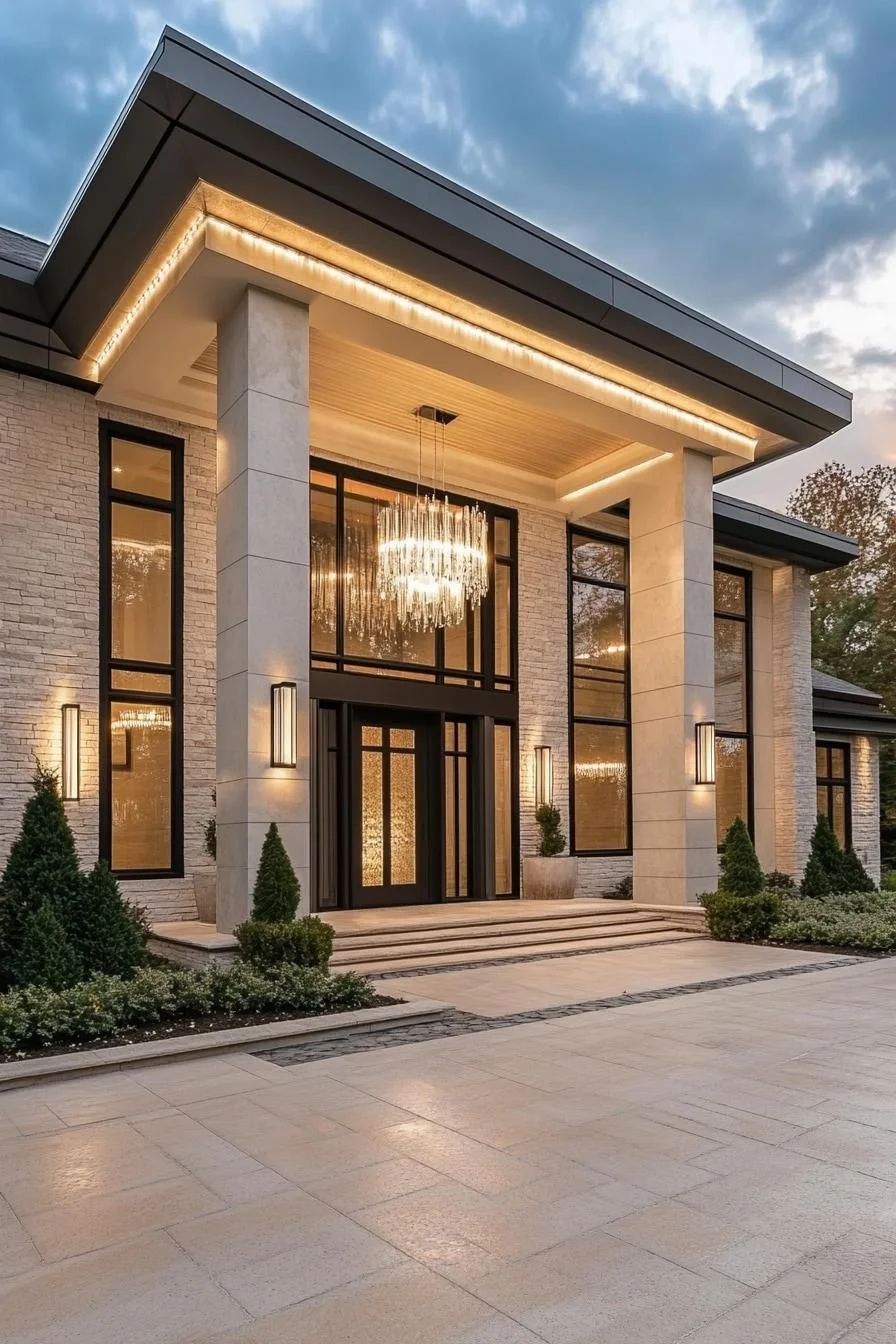 Sleek Modern Entrance With Chandelier Detail