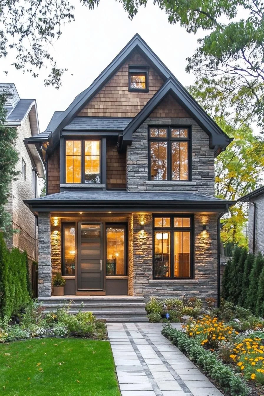 Fairytale Stone Facade with Gleaming Windows