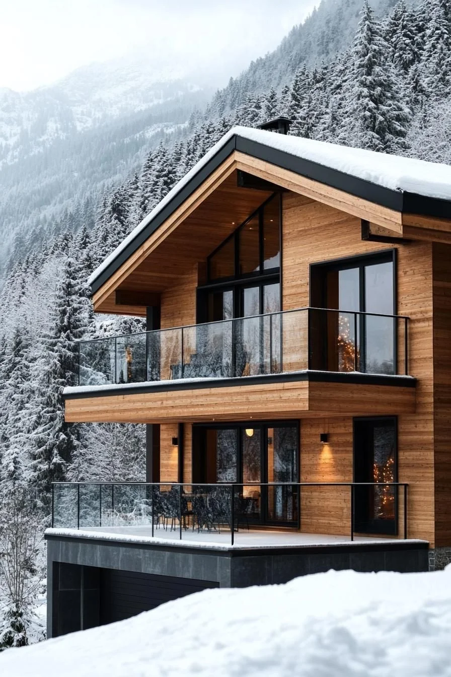 Natural Wood Siding With Glass Railings